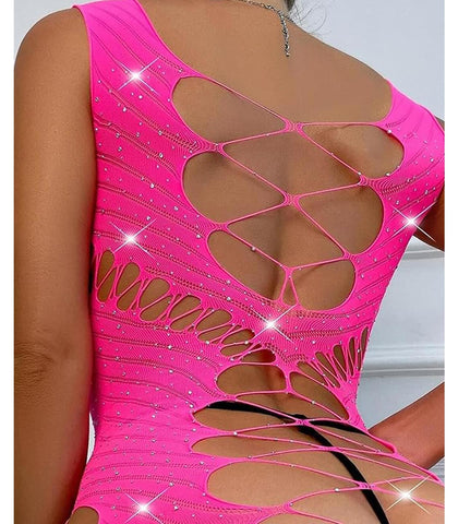 Sexy Womens Rhinestone Sleeveless Dress by Love In Leather - BabyDolls And Chemises