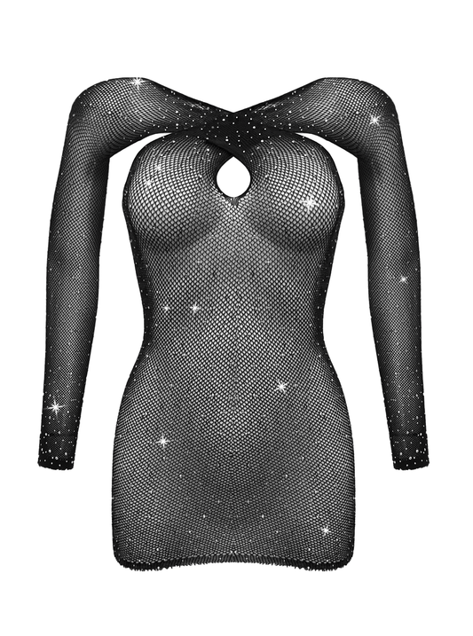 Love In Leather Long Sleeve Womens Rhinestone Dress