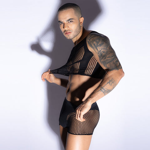 Mens Sleeveless Top Trunks Set by Love In Leather - Mens Briefs And Boxers