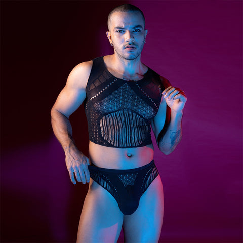 Mens Sleeveless Top Briefs Set by Love In Leather - Mens Briefs And Boxers