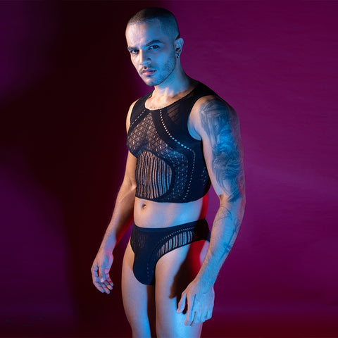Mens Sleeveless Top Briefs Set by Love In Leather - Mens Briefs And Boxers