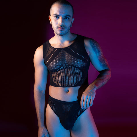 Mens Sleeveless Top Briefs Set by Love In Leather - Mens Briefs And Boxers