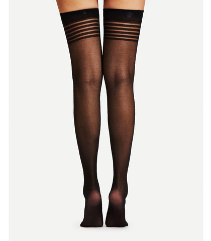 Sheer Thigh Highs With Band Top by Love In Leather - Fishnet and Thigh Highs
