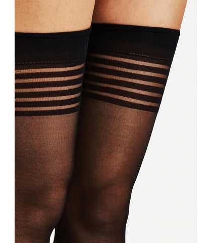 Sheer Thigh Highs With Band Top by Love In Leather - Fishnet and Thigh Highs
