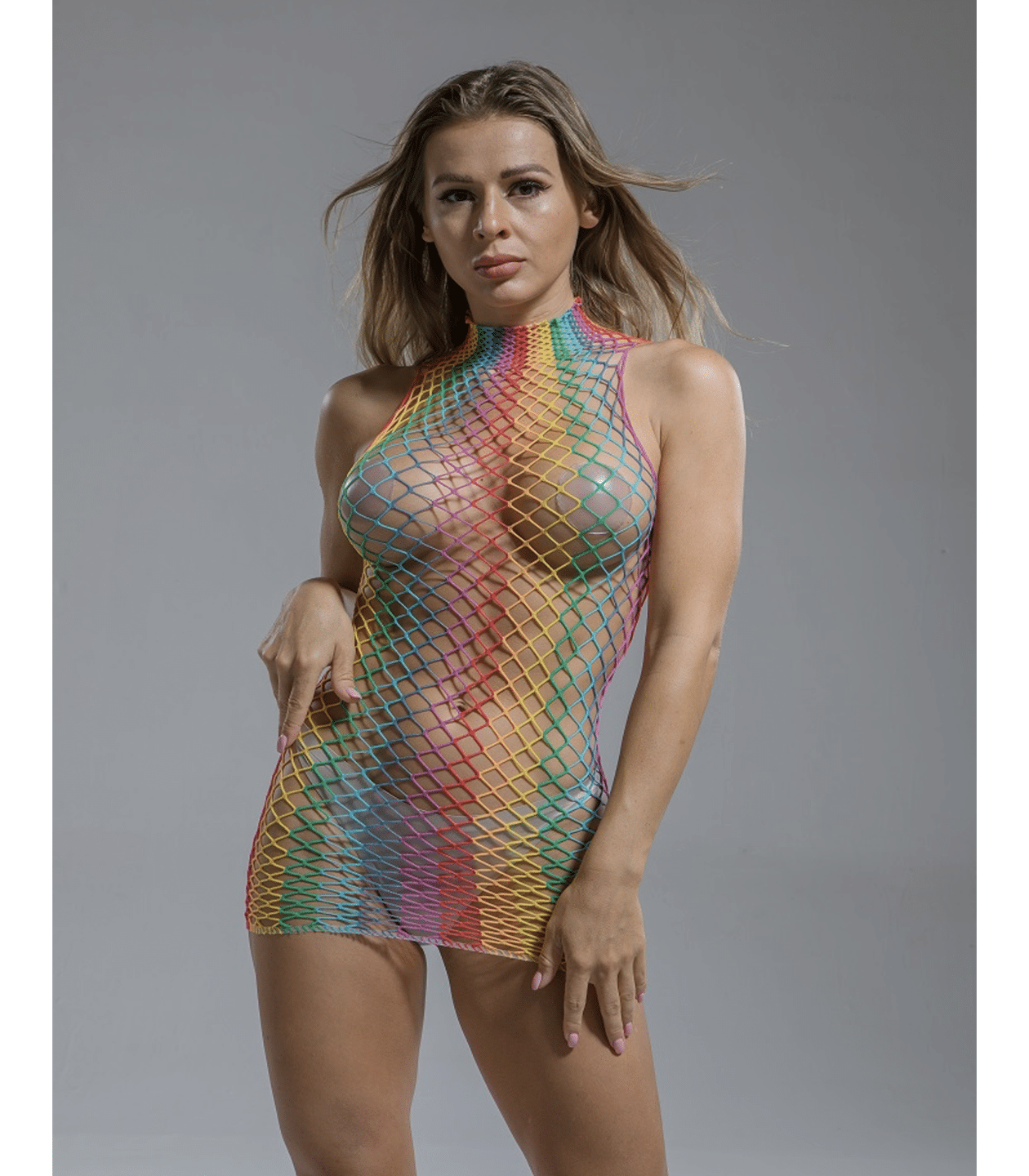 Love In Leather High Nech Stretch Knit Fabric Women Dress - Skirts And Club Wear