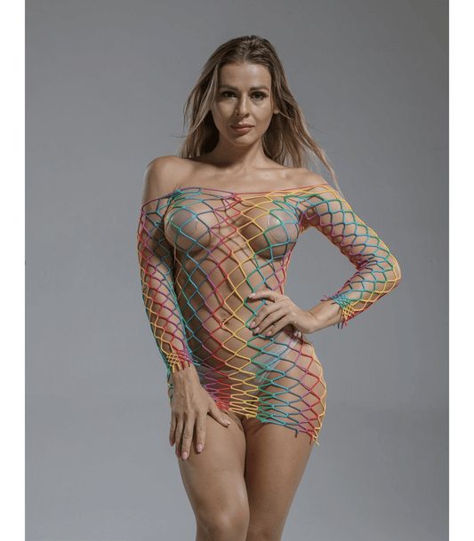 Long Sleeve Sexy Fishnet Dress For Women - Skirts And Club Wear