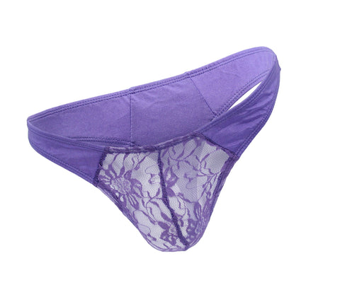 Mens Lace Front G-String Purple by Love In Leather - Jocks and G-Strings