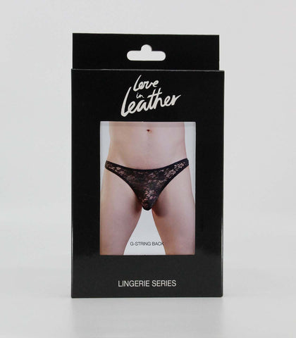 Mens Full Lace Sexy G-String Black by Love In Leather - Jocks and G-Strings
