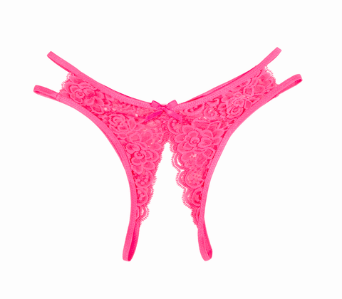 Full Lace Crotchless Lace Panties Hot Pink - G-Strings, Panties and Shorts