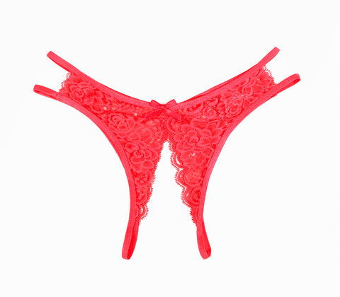 Full Lace Crotchless Lace Panties Red by Love In Leather - G-Strings, Panties and Shorts