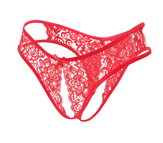 Love In Leather Full Lace Crotchless Lace Panties Red