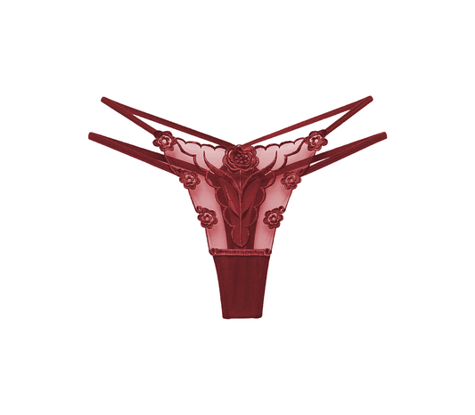 Love In Leather Womens Embroidered G-String Panties Wine