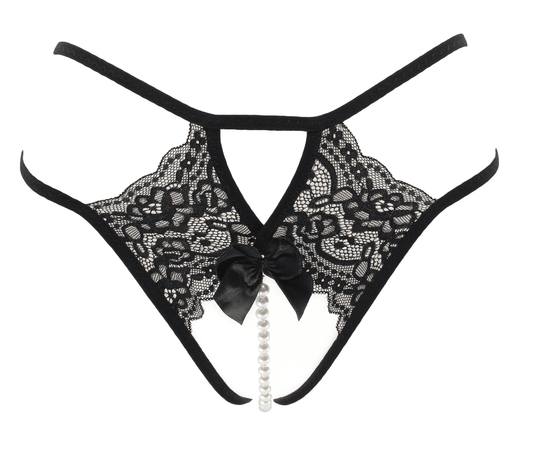 Crotchless Lace And Pearl Panties by Love In Leather - G-Strings, Panties and Shorts