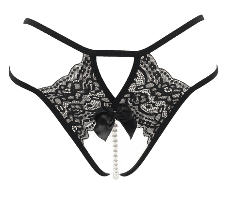 Crotchless Lace And Pearl Panties by Love In Leather - G-Strings, Panties and Shorts