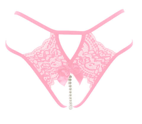 Crotchless Lace And Pearl Panties by Love In Leather - G-Strings, Panties and Shorts