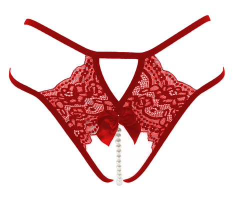 Crotchless Lace And Pearl Panties by Love In Leather - G-Strings, Panties and Shorts