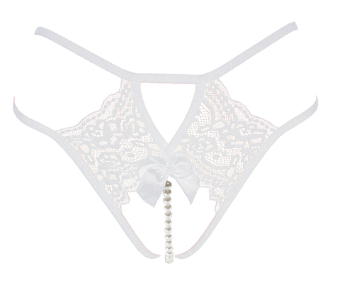 Crotchless Lace And Pearl Panties by Love In Leather - G-Strings, Panties and Shorts