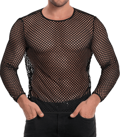 Mens Mesh Long Sleeve Shirt Black by Love in Leather - His Fetish