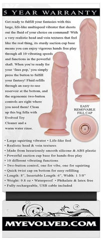Evolved Big Shot 8'' USB Rechargeable Squirting Dong - Vibrating Dildos