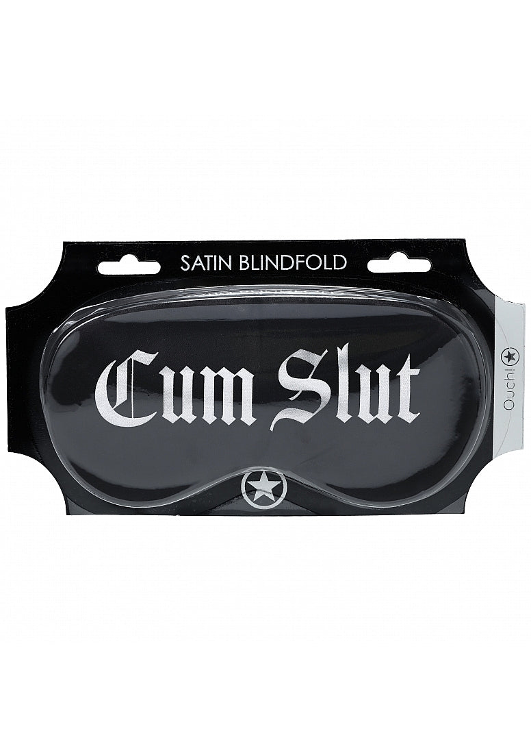 Shots Toys OUCH! Satin Cum Slut Printed Bondage Mask - Masks And Blindfolds