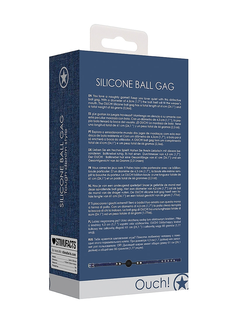 Shots Toys Silicone Ball Gag With Roughend Denim Straps - Bondage Gags and Bits