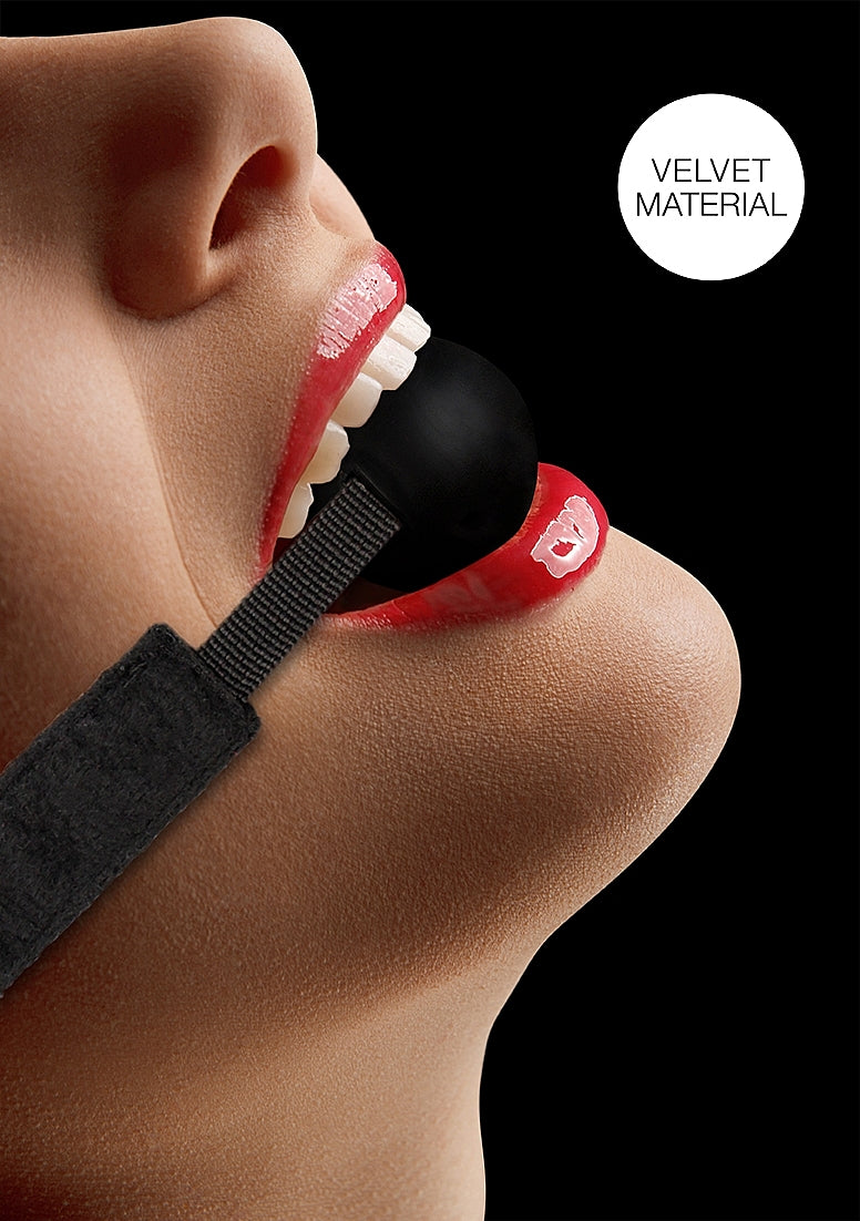 Shots Toys Velvet and Velcro Adjustable Silicone Ball Gag - Bondage Gags and Bits