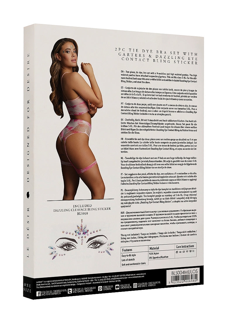 Shots 2 Piece Tie Dye Sexy Bra Set with Garters - Bras and Bra Sets