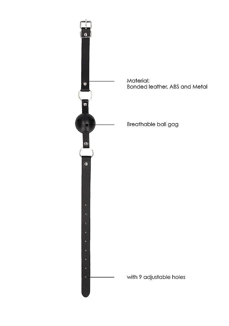 Shots Breathable BDSM Ball Gag With Bonded Leather Straps - Bondage Gags and Bits