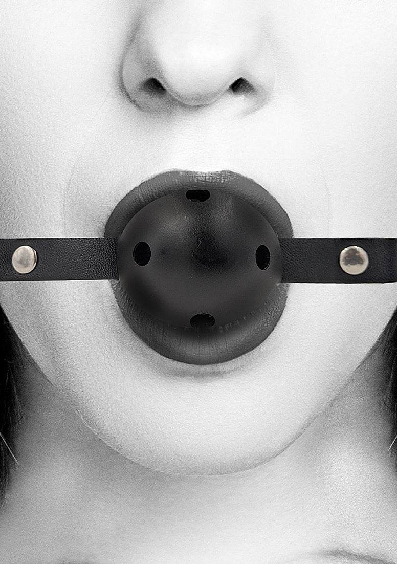 Shots Breathable BDSM Ball Gag With Bonded Leather Straps - Bondage Gags and Bits