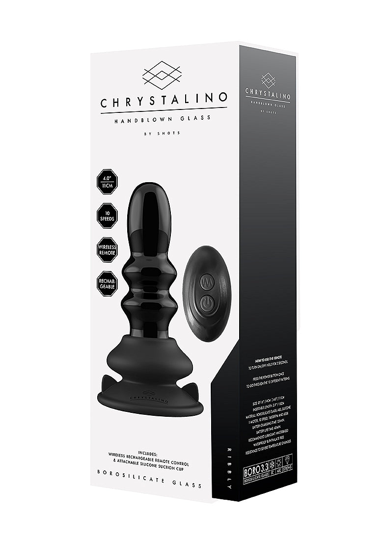 Shots Ribbly Remot Control Rechargeable Glass Vibrator - Glass Sex Toys