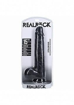 REALROCK Extra Dildo with Balls 15'' Extra Dong Black - Realistic Dildos
