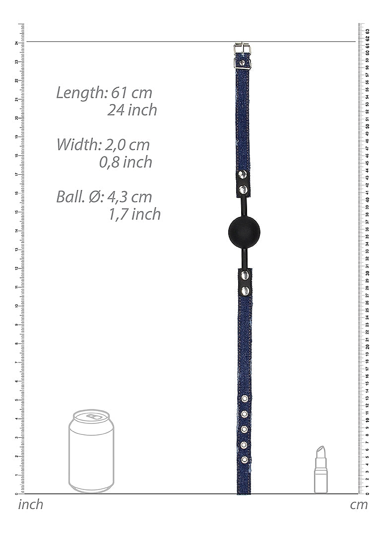 Shots Toys Silicone Ball Gag With Roughend Denim Straps - Bondage Gags and Bits