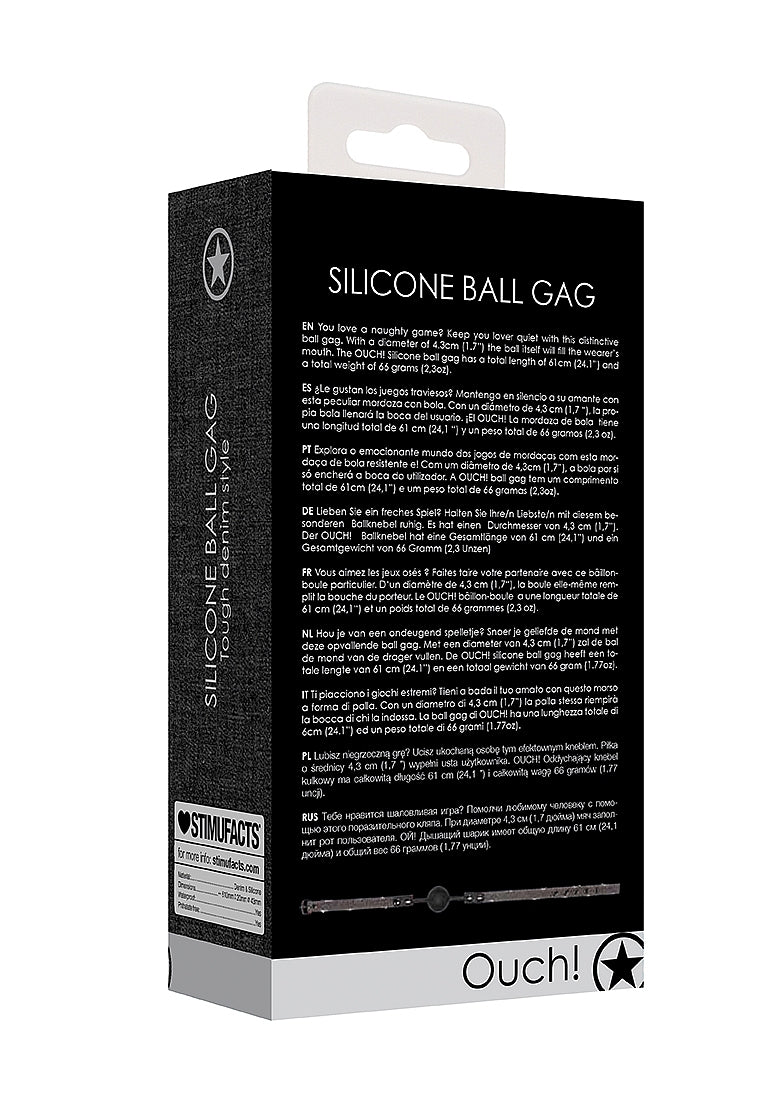 Shots Toys Silicone Ball Gag With Roughend Denim Straps - Bondage Gags and Bits
