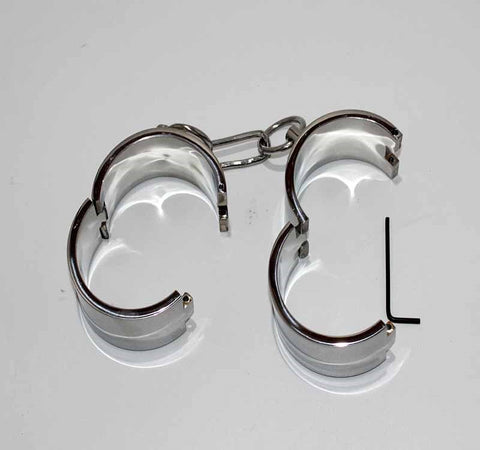Steel Lust Cuffs with Chain by Hell's Couture - Cuffs And Restraints