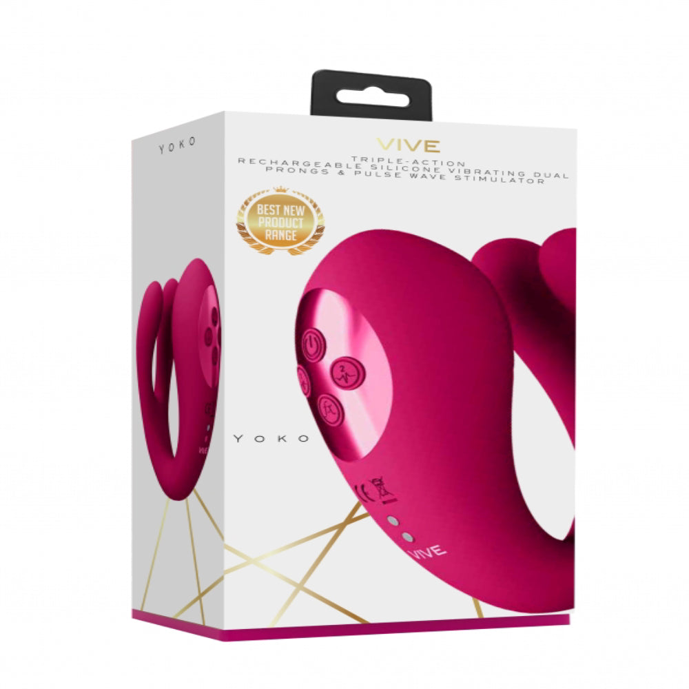 Yoko - Triple Action Vibrator Dual Prongs with Clitoral Wave - - Clit Ticklers and Pulsators