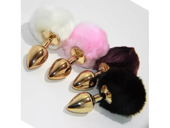 March Hare Faux Tail Metal Gold Butt Plug Small