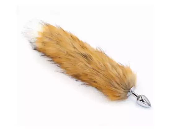 Canid Orange Faux Fox Tail Smooth Silver Butt Plug