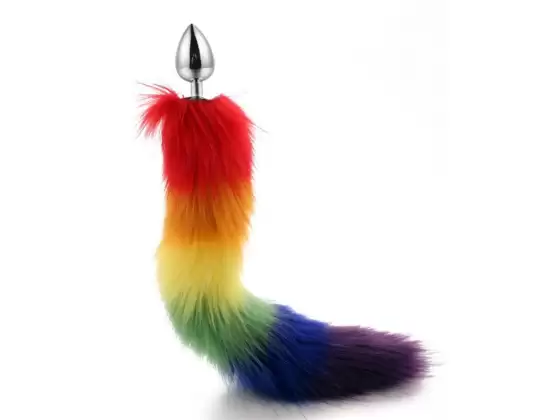Colorful Fox Tail Steel Butt Plug Large