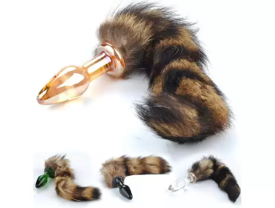 Brown Faux Fox Tail Smooth Glass Butt Plug
