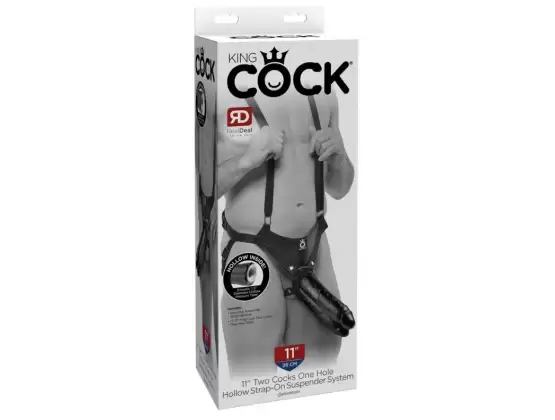 King Cock 11 in. Two Cocks One Hole Hollow Strap-on Suspender Sy