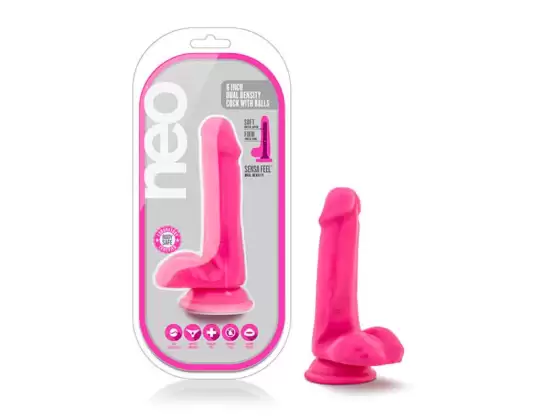 Neo 6'' Dual Density Cock + Balls - Neon Pink