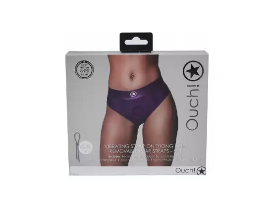 Ouch! Vibrating Strap-on Thong with Removable Butt Straps - M/L