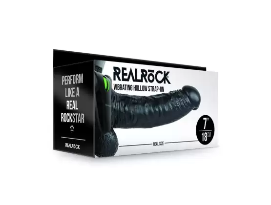 REALROCK Vibrating Hollow Strap-on + Balls - 18 cm