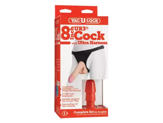 Vac-U-Lock 8" UR3 Cock with Strap-On Flesh