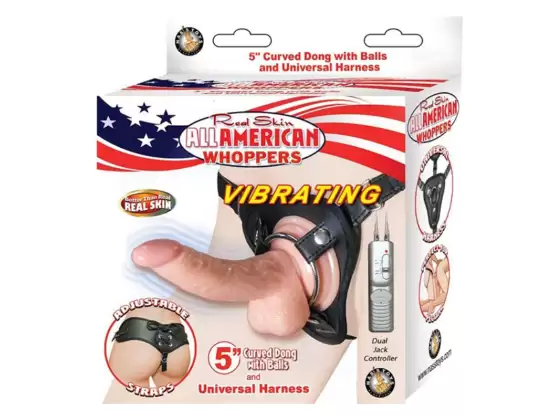Whoppers Vibrating 5" Curved Dong with Balls and Harness