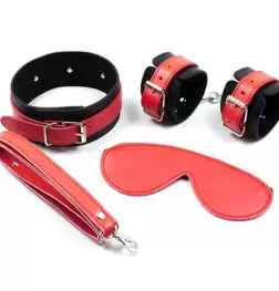 Black And Red Faux Leather BDSM Kit 3 Piece