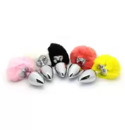 Bunny Faux Tail Silver Smooth Butt Plug Small