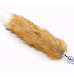 Canid Orange Faux Fox Tail Smooth Silver Butt Plug