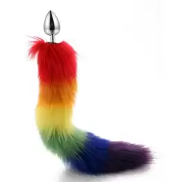 Colorful Fox Tail Steel Butt Plug Large