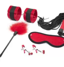 Downy Fetish Play Kit 5 Pcs Black And Red